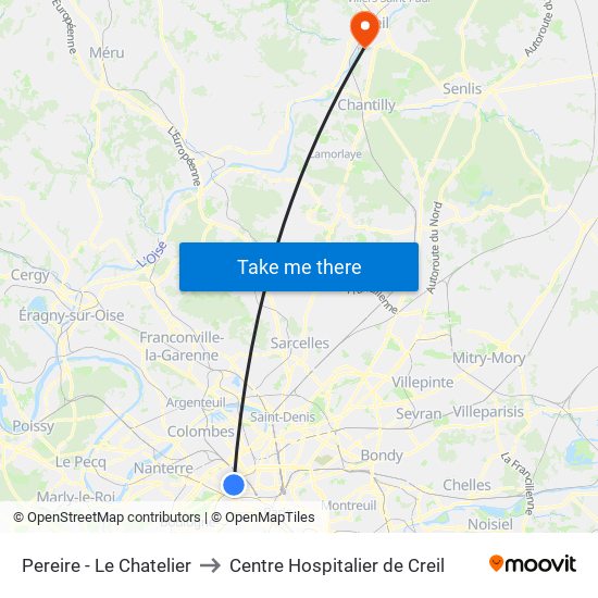 Pereire - Le Chatelier to Centre Hospitalier de Creil map