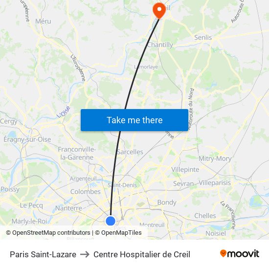 Paris Saint-Lazare to Centre Hospitalier de Creil map
