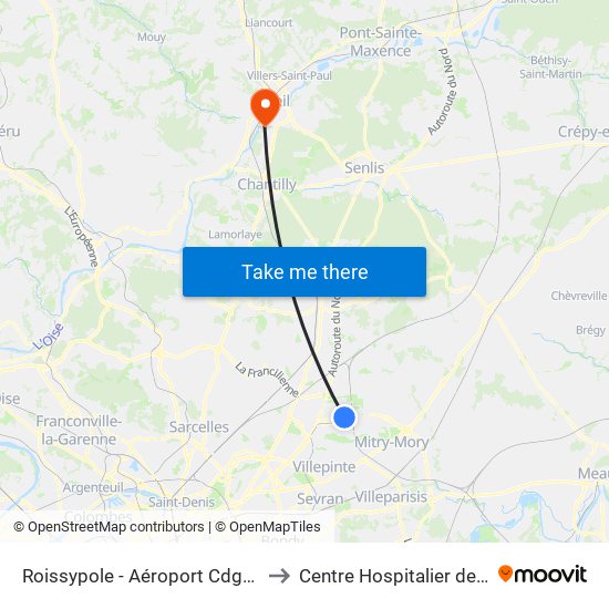 Roissypole - Aéroport Cdg1 (G1) to Centre Hospitalier de Creil map