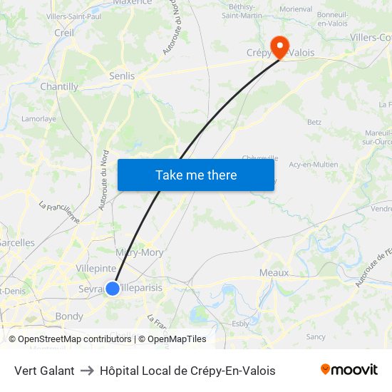 Vert Galant to Hôpital Local de Crépy-En-Valois map