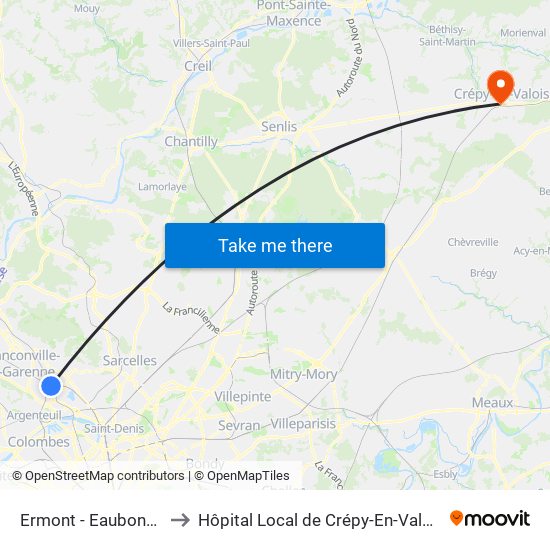 Ermont - Eaubonne to Hôpital Local de Crépy-En-Valois map