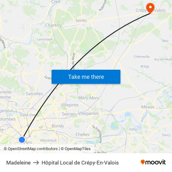 Madeleine to Hôpital Local de Crépy-En-Valois map