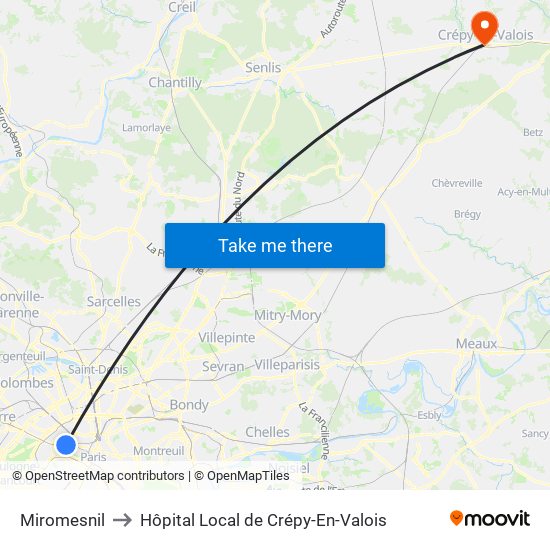 Miromesnil to Hôpital Local de Crépy-En-Valois map