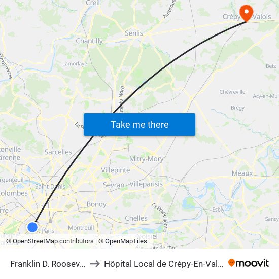 Franklin D. Roosevelt to Hôpital Local de Crépy-En-Valois map