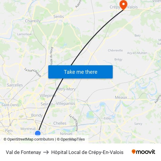 Val de Fontenay to Hôpital Local de Crépy-En-Valois map