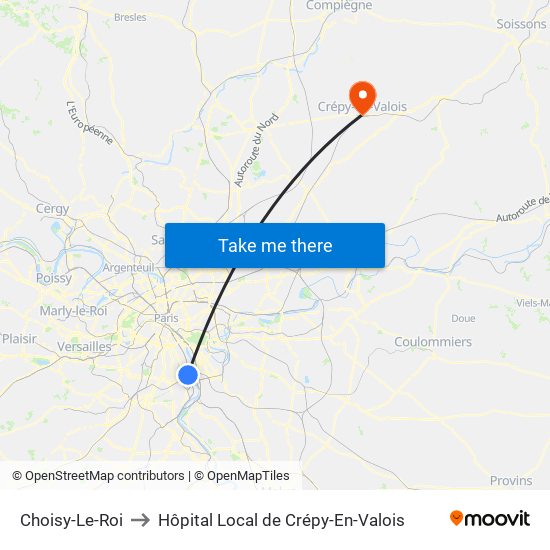 Choisy-Le-Roi to Hôpital Local de Crépy-En-Valois map