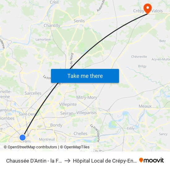 Chaussée D'Antin - la Fayette to Hôpital Local de Crépy-En-Valois map