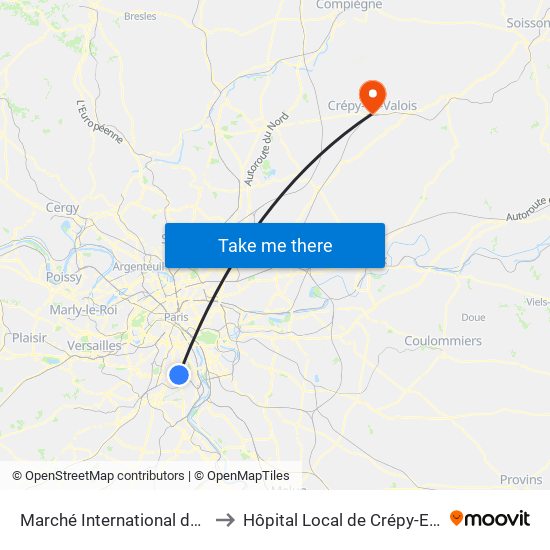 Marché International de Rungis to Hôpital Local de Crépy-En-Valois map