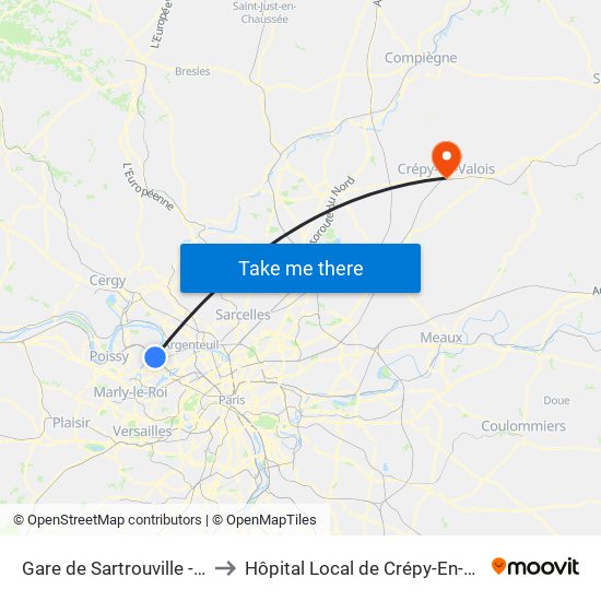Gare de Sartrouville - RER to Hôpital Local de Crépy-En-Valois map