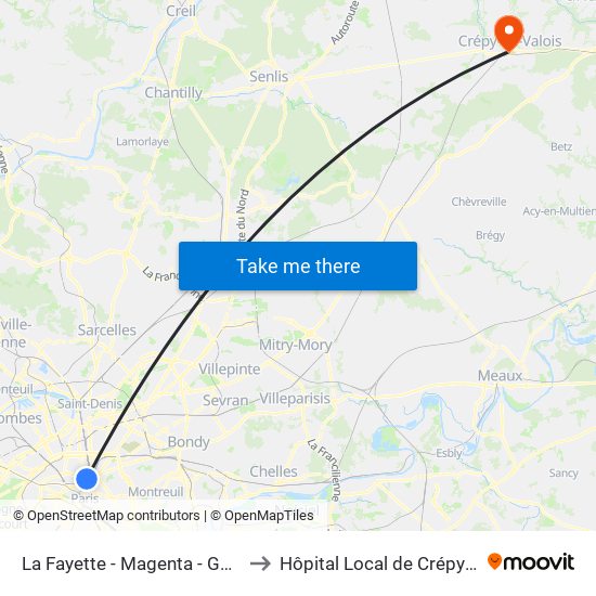 La Fayette - Magenta - Gare du Nord to Hôpital Local de Crépy-En-Valois map