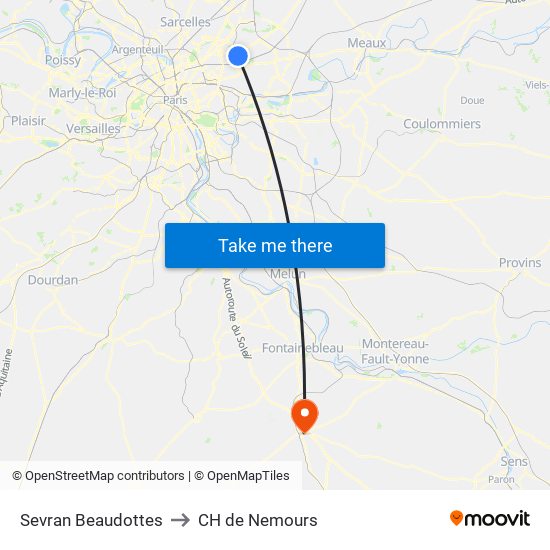 Sevran Beaudottes to CH de Nemours map