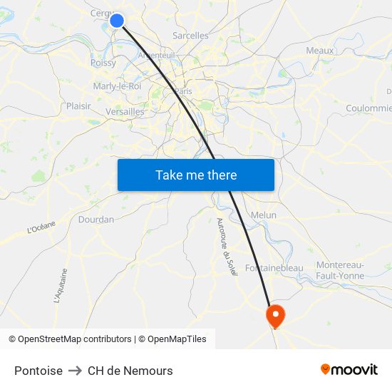 Pontoise to CH de Nemours map