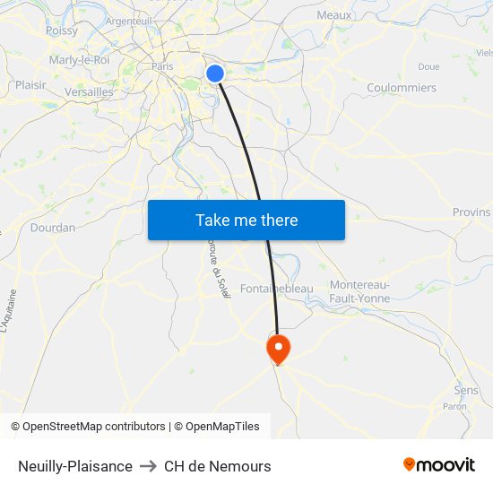 Neuilly-Plaisance to CH de Nemours map
