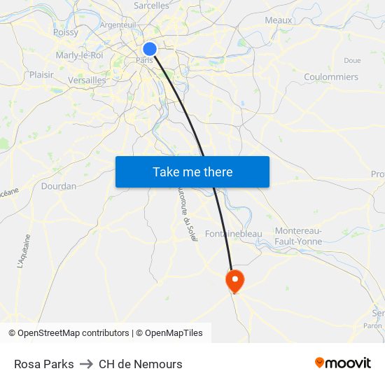 Rosa Parks to CH de Nemours map