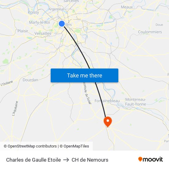 Charles de Gaulle Etoile to CH de Nemours map