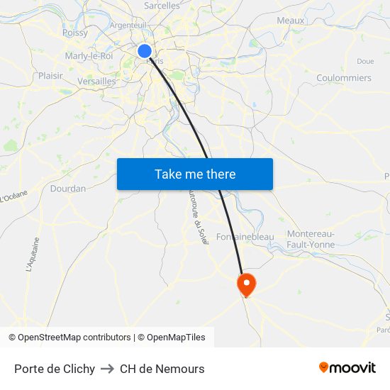 Porte de Clichy to CH de Nemours map