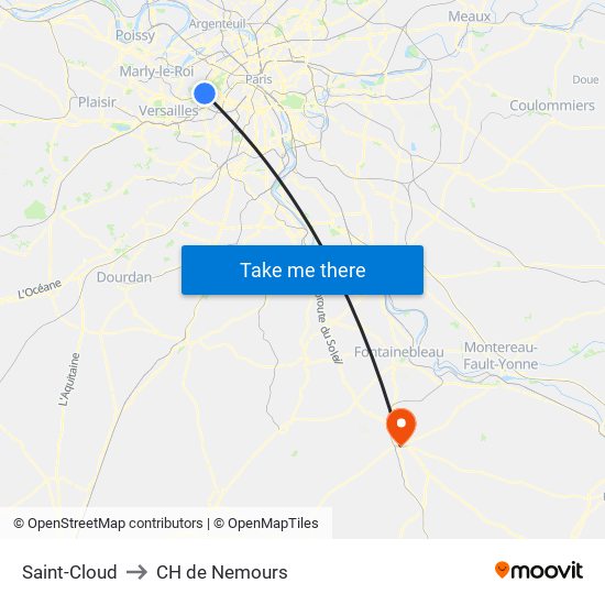 Saint-Cloud to CH de Nemours map