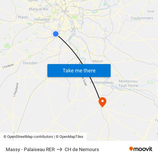 Massy - Palaiseau RER to CH de Nemours map