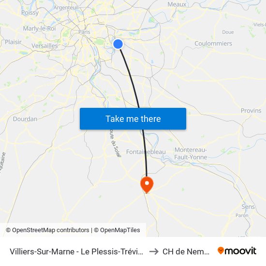 Villiers-Sur-Marne - Le Plessis-Trévise RER to CH de Nemours map