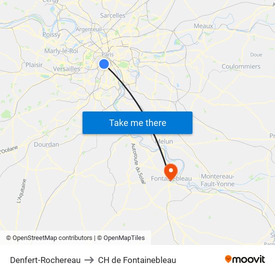Denfert-Rochereau to CH de Fontainebleau map