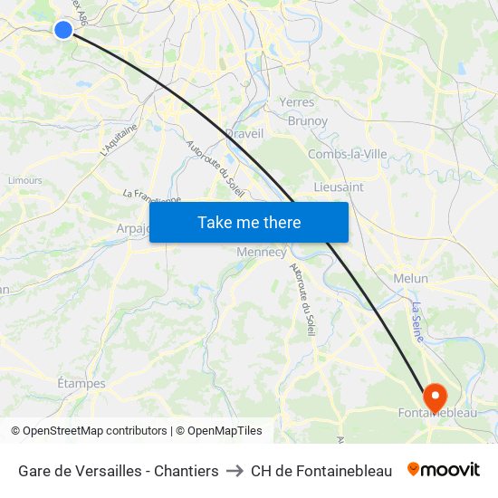 Gare de Versailles - Chantiers to CH de Fontainebleau map