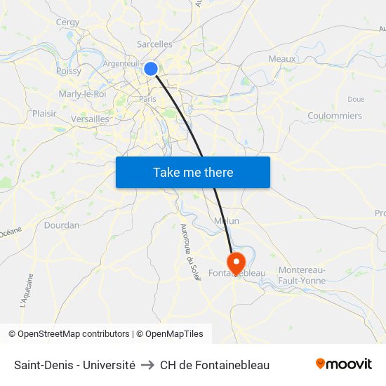 Saint-Denis - Université to CH de Fontainebleau map
