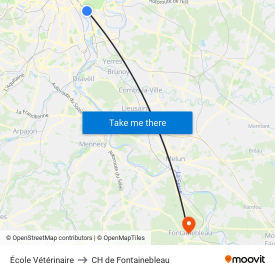 École Vétérinaire to CH de Fontainebleau map