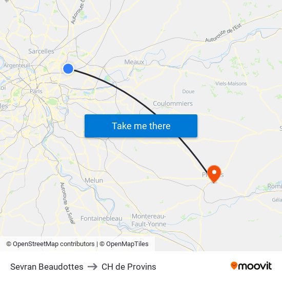 Sevran Beaudottes to CH de Provins map