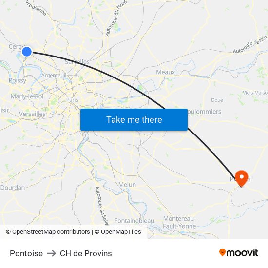 Pontoise to CH de Provins map