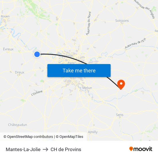 Mantes-La-Jolie to CH de Provins map