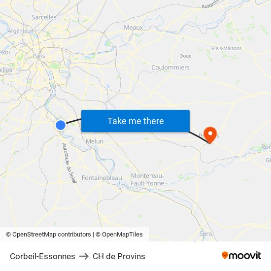 Corbeil-Essonnes to CH de Provins map