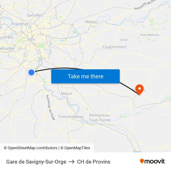 Gare de Savigny-Sur-Orge to CH de Provins map