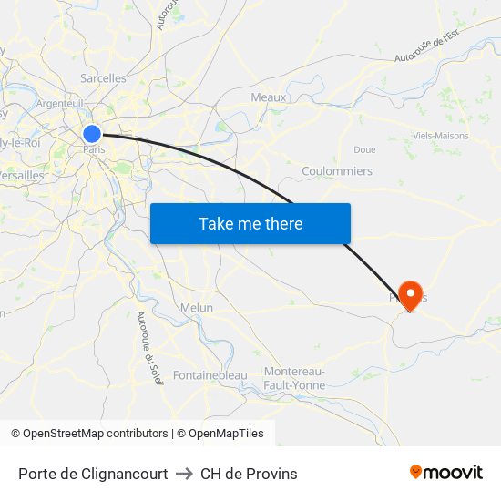 Porte de Clignancourt to CH de Provins map