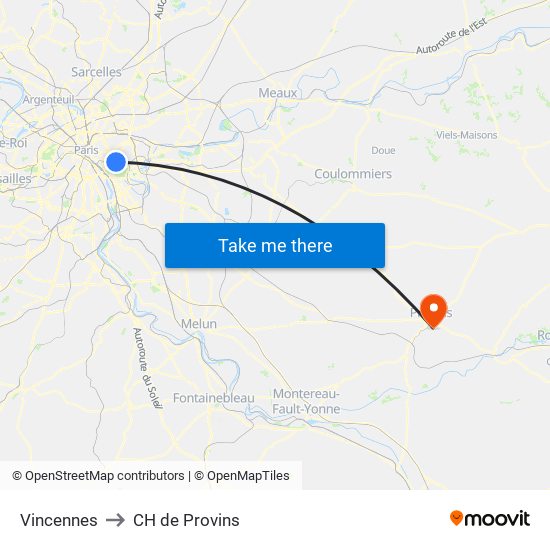 Vincennes to CH de Provins map