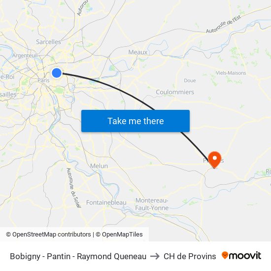 Bobigny - Pantin - Raymond Queneau to CH de Provins map