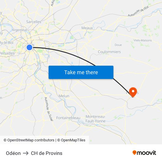 Odéon to CH de Provins map
