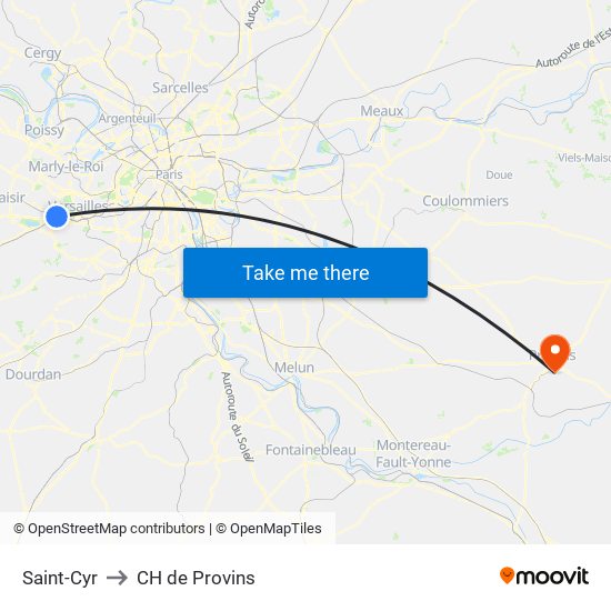 Saint-Cyr to CH de Provins map