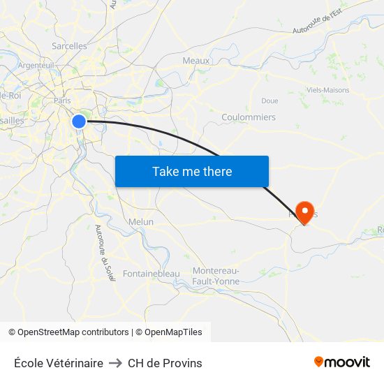 École Vétérinaire to CH de Provins map