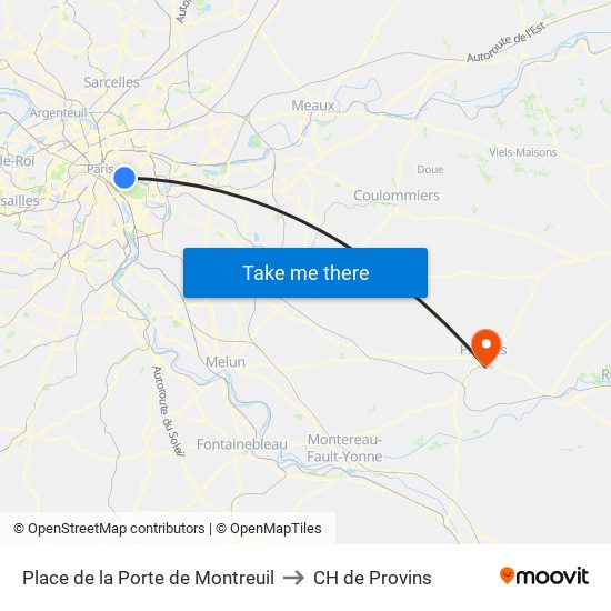 Place de la Porte de Montreuil to CH de Provins map