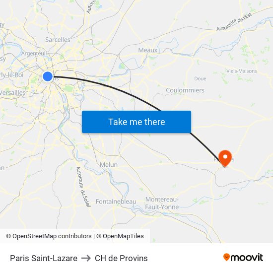 Paris Saint-Lazare to CH de Provins map
