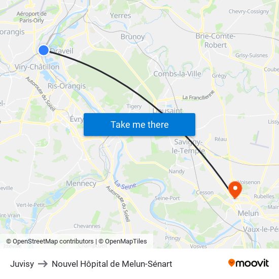 Juvisy to Nouvel Hôpital de Melun-Sénart map