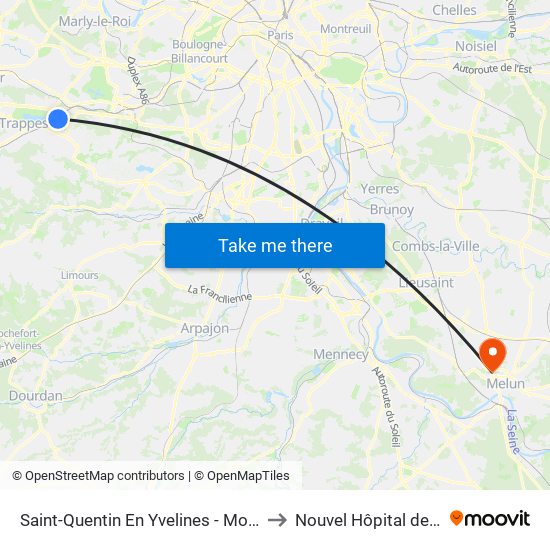 Saint-Quentin En Yvelines - Montigny-Le-Bretonneux to Nouvel Hôpital de Melun-Sénart map