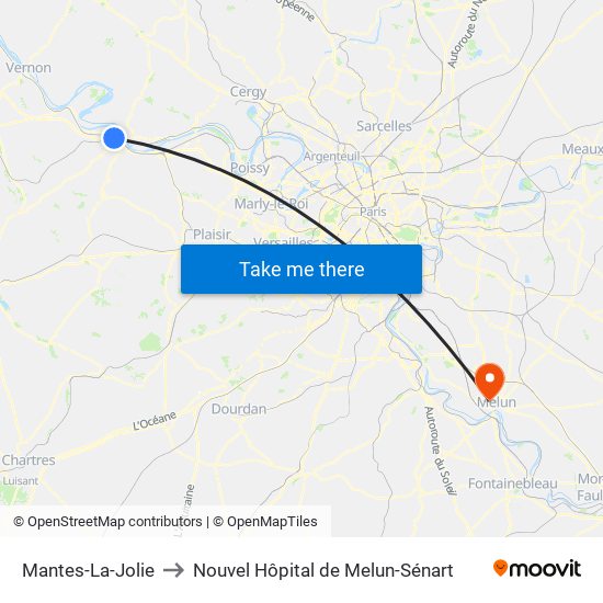 Mantes-La-Jolie to Nouvel Hôpital de Melun-Sénart map
