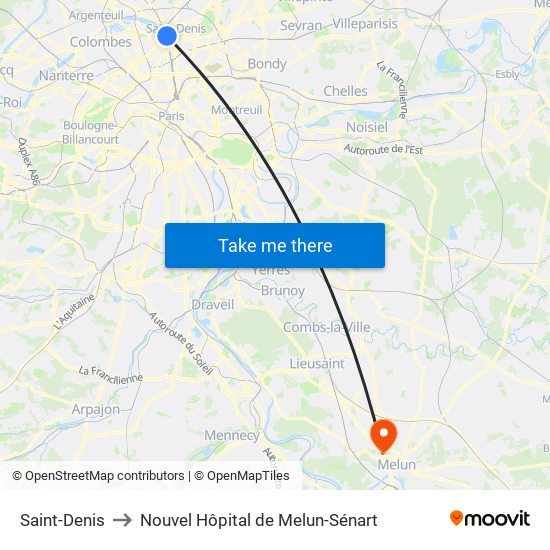Saint-Denis to Nouvel Hôpital de Melun-Sénart map