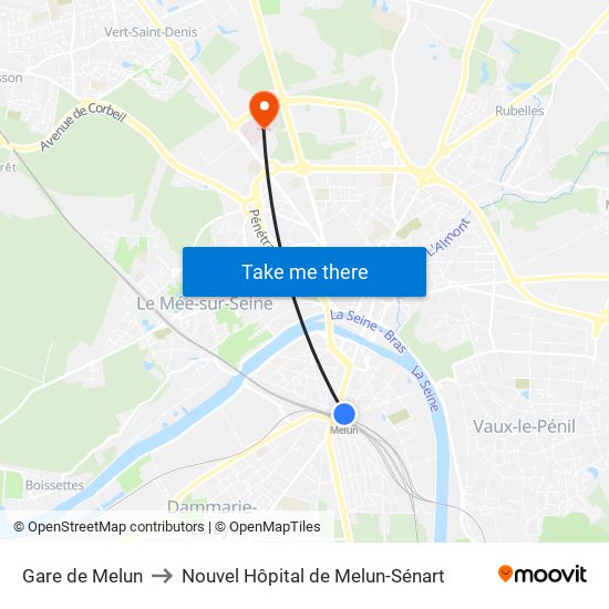 Gare de Melun to Nouvel Hôpital de Melun-Sénart map