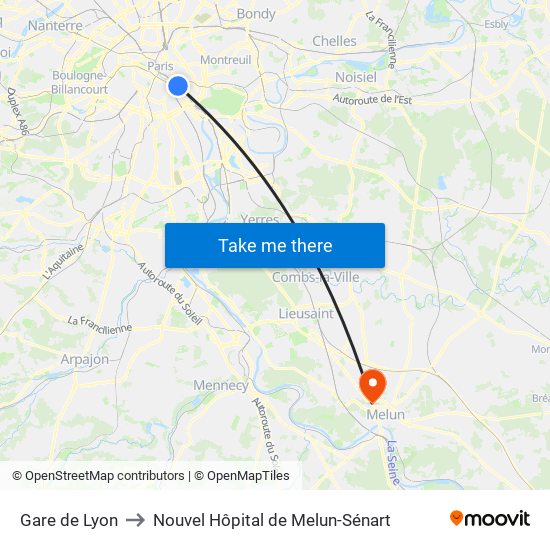 Gare de Lyon to Nouvel Hôpital de Melun-Sénart map