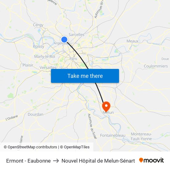 Ermont - Eaubonne to Nouvel Hôpital de Melun-Sénart map