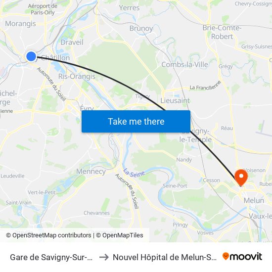 Gare de Savigny-Sur-Orge to Nouvel Hôpital de Melun-Sénart map