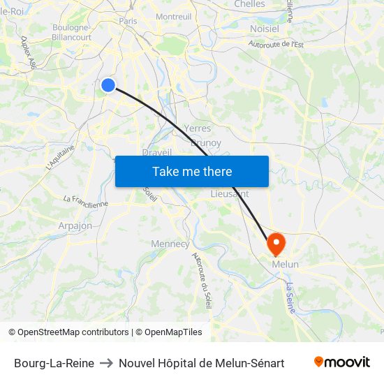 Bourg-La-Reine to Nouvel Hôpital de Melun-Sénart map