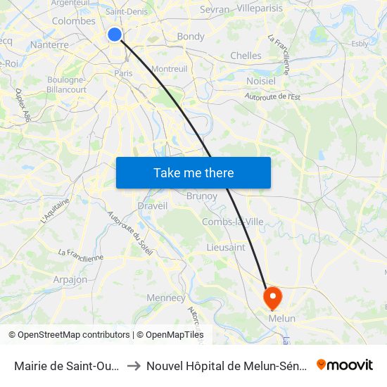 Mairie de Saint-Ouen to Nouvel Hôpital de Melun-Sénart map
